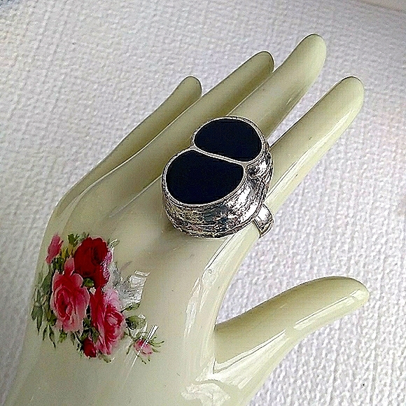 RARE HATTIE CARNEGIE Abstract Blue Inlay Adj. Ring - Picture 6 of 16